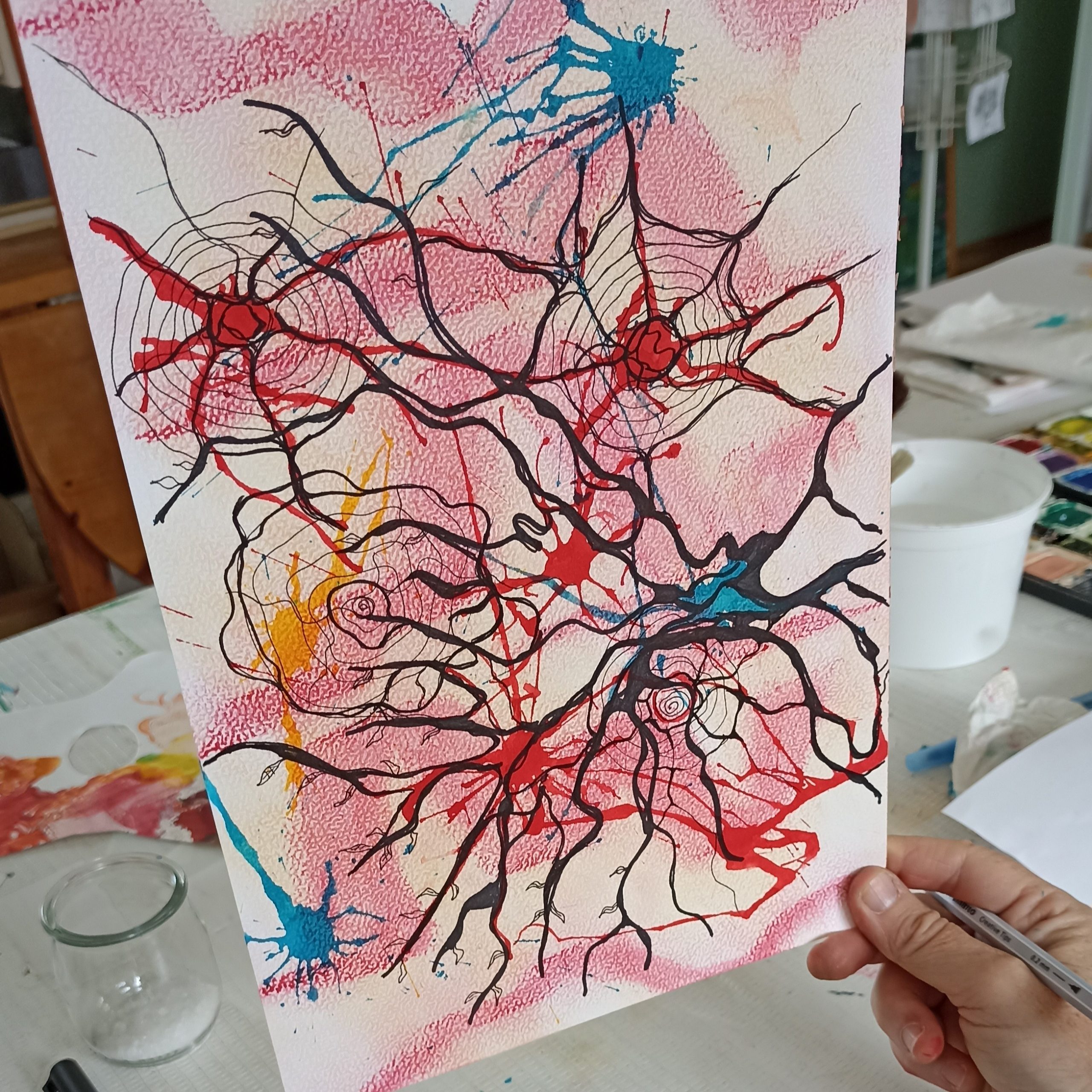 atelier de peinture intuitive, collage, peinture , craie;